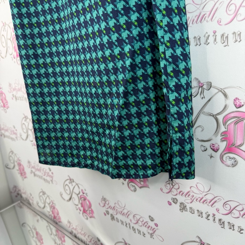 Van Heusen tank top blue green Teal Houndstooth Sleeveless Blouse flowy - Picture 3 of 10